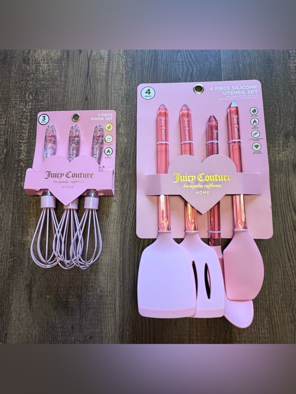 Juicy Couture Pink Silicone Kitchen Utensil & Whisk Set